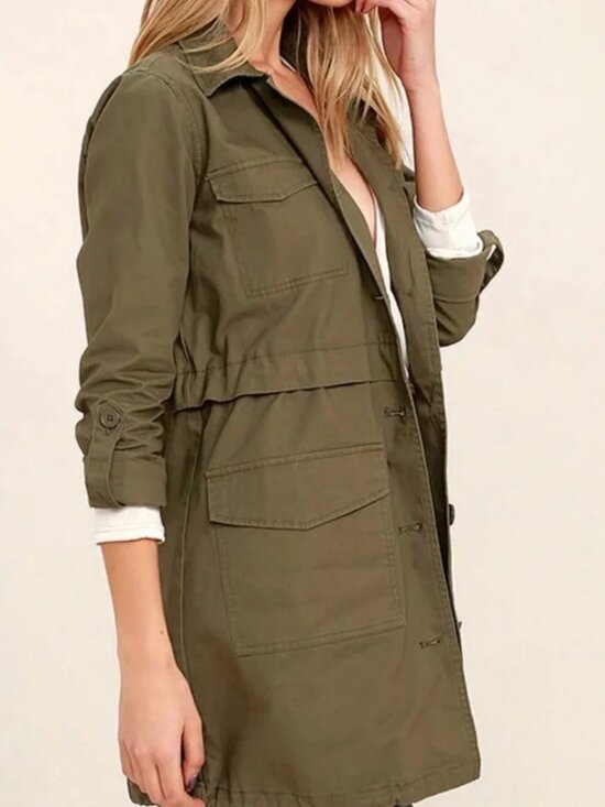 BB Dakota Jackets & Blazers - NWT BB Dakota Averie Olive Green Anorak Long Utility Duster Lightweight Jacket M